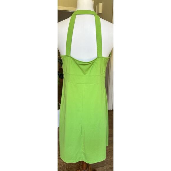 Athleta Halter Dress XL Green Stretch Active Travel Casual Summer Midi Style - Picture 2 of 4
